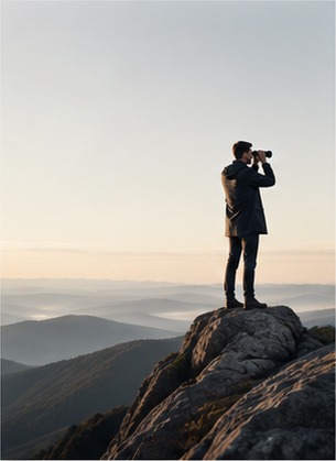 Man observing the horizon from a mountain summit