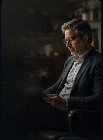 Experienced investor reviewing information on a phone